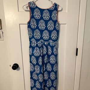 Boden Girl's Size 13/14 Blue Jumpsuit 100% Cotton Birds Pineapples Feathers NWT